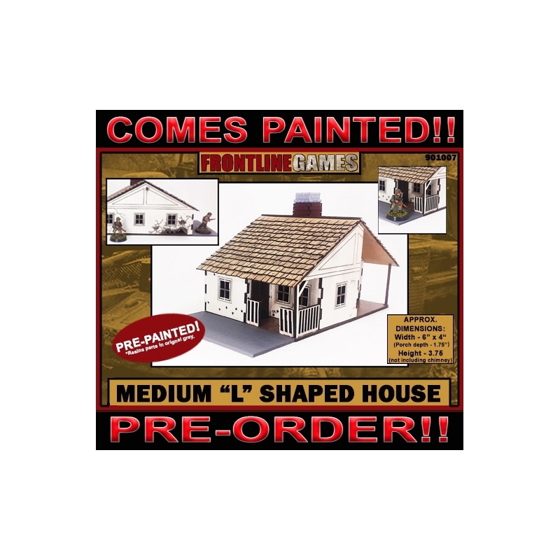 Medium L Shaped House Prepainted Laser-cut 28mm Buildings WWII FRONTLINE GAMES