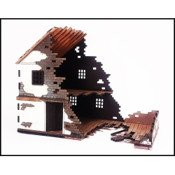 Ruined Two Story House Prepainted Laser-cut 28mm Buildings WWII FRONTLINE GAMES