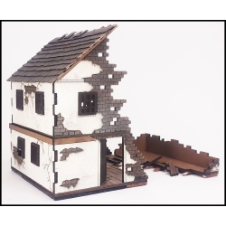 Ruined Two Story House Prepainted Laser-cut 28mm Buildings WWII FRONTLINE GAMES