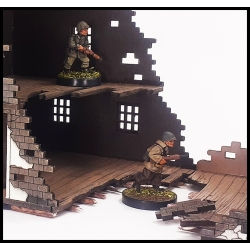 Ruined Two Story House Prepainted Laser-cut 28mm Buildings WWII FRONTLINE GAMES