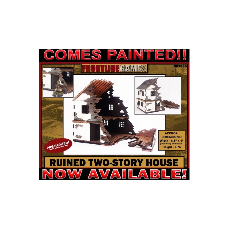 Ruined Two Story House Prepainted Laser-cut 28mm Buildings WWII FRONTLINE GAMES