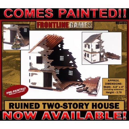 Ruined Two Story House Prepainted Laser-cut 28mm Buildings WWII FRONTLINE GAMES