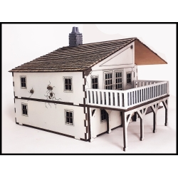 Large Two Story L Shaped House w/ Balcony Prepainted Laser-cut 28mm Buildings WWII FRONTLINE GAMES