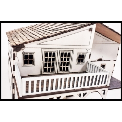 Large Two Story L Shaped House w/ Balcony Prepainted Laser-cut 28mm Buildings WWII FRONTLINE GAMES