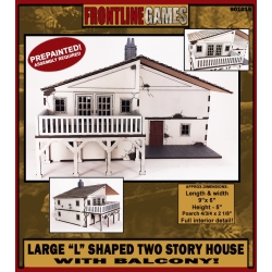 Large Two Story L Shaped House w/ Balcony Prepainted Laser-cut 28mm Buildings WWII FRONTLINE GAMES