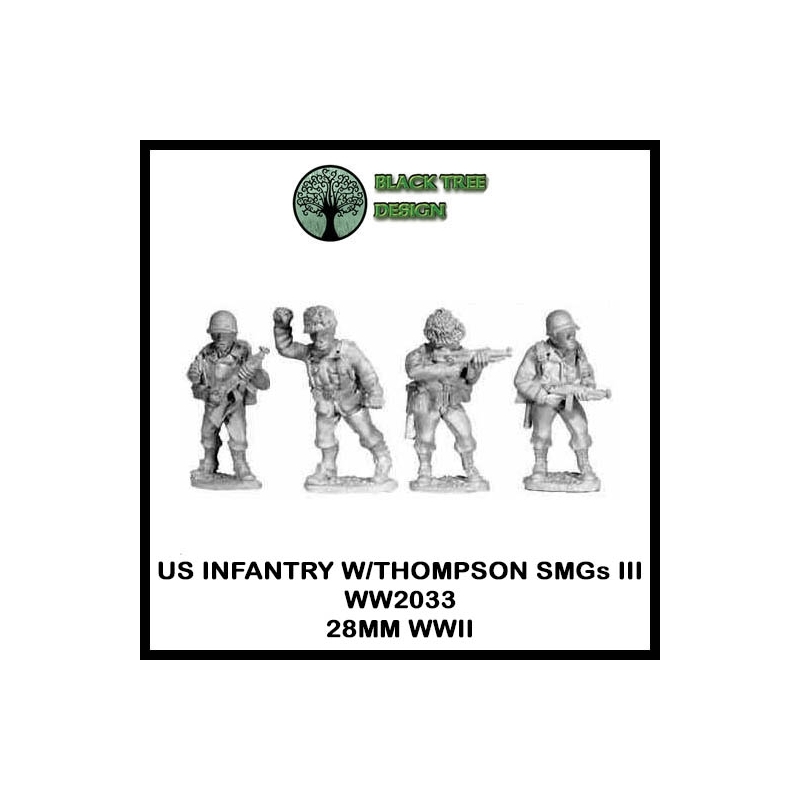 U.S. American Infantry w/ Thompson SMGs III 28mm WWII BLACK TREE DESIGN