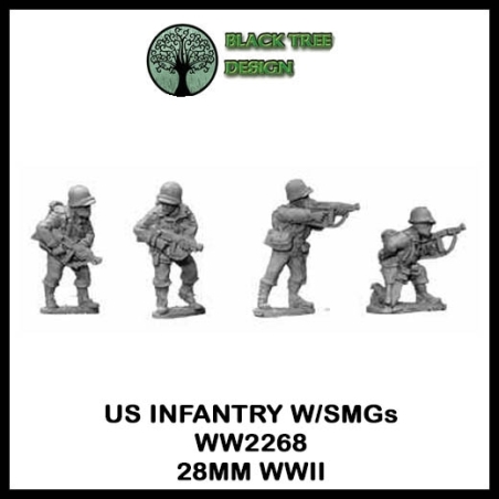 U.S. American Infantry w/ Thompson SMGs 28mm WWII BLACK TREE DESIGN