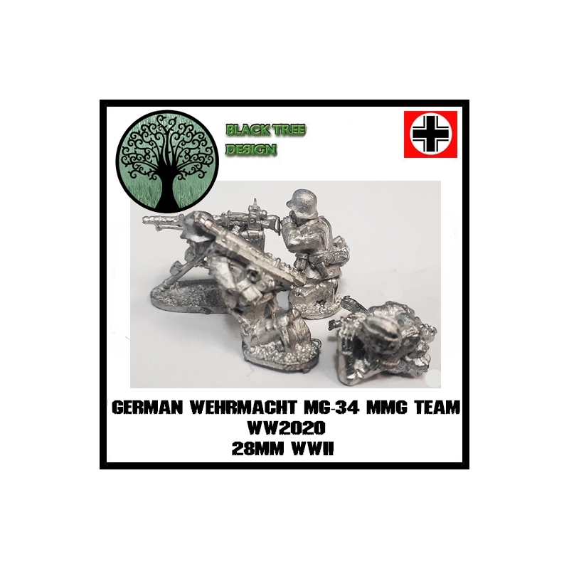 German Wehrmacht MG-34 MMG TEAM W/NCO 28mm WWII BLACK TREE DESIGN