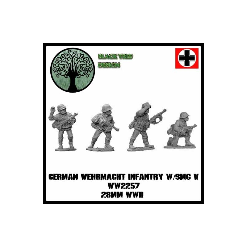 German Wehrmacht Infantry w/SMGs V (MP-40) 28mm WWII BLACK TREE DESIGN