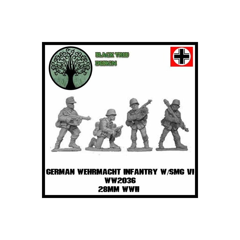 German Wehrmacht Infantry w/SMGs IV (MP-40) 28mm WWII BLACK TREE DESIGN