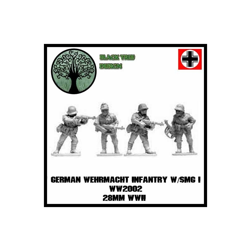German Wehrmacht Infantry w/SMGs I (MP-40) 28mm WWII BLACK TREE DESIGN