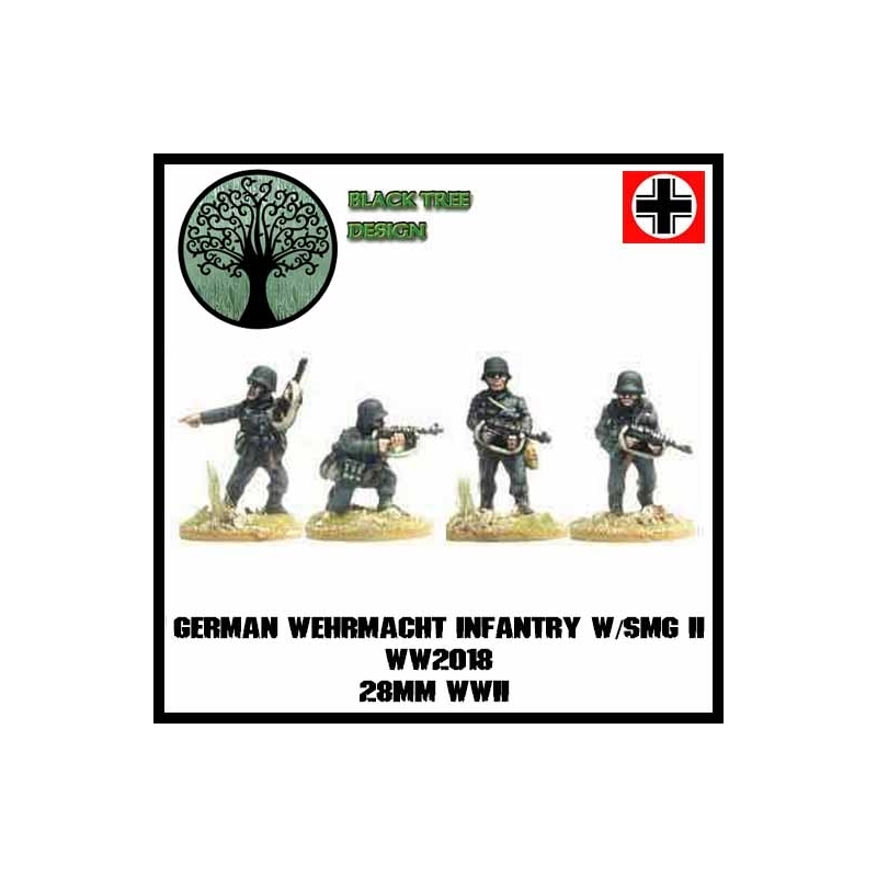 German Wehrmacht Infantry w/SMGs II (MP-40) 28mm WWII BLACK TREE DESIGN