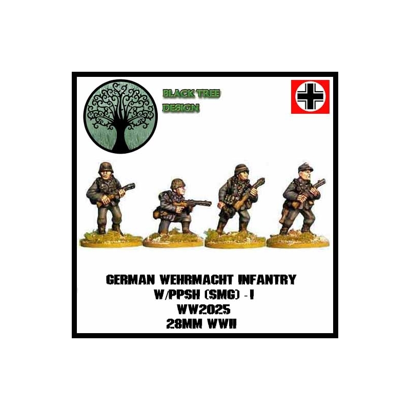 German Wehrmacht Infantry w/PPSH (SMGs) I 28mm WWII BLACK TREE DESIGN