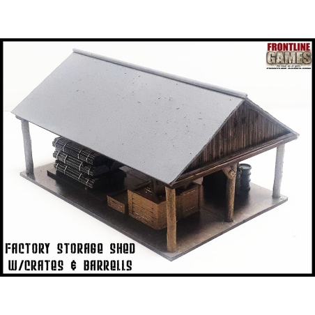 Factory Open Storage shed w/ Crates & barrels FRONTLINE GAMES