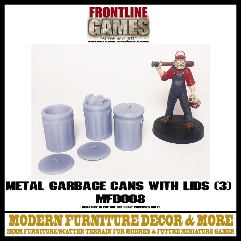 Metal Garbage Cans w/Lids 28MM MODERN FURNITURE DECORE & MORE FRONTLINE GAMES