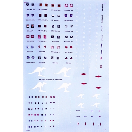 28mm WWII British & Australian Armor Division Insignia Decals for small to large vehicles