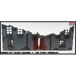 RUINED CITY BLOCK BUILDING 1 TWO STORY Pre painted Laser cut 28mm WWII FRONTLINE GAMES