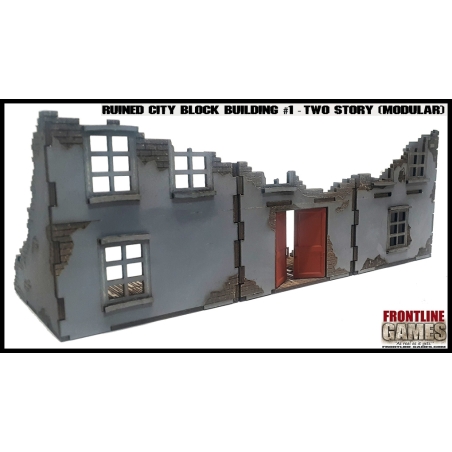 RUINED CITY BLOCK BUILDING 1 TWO STORY Pre painted Laser cut 28mm WWII FRONTLINE GAMES