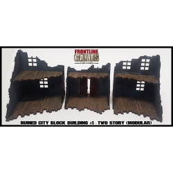 RUINED CITY BLOCK BUILDING 1 TWO STORY Pre painted Laser cut 28mm WWII FRONTLINE GAMES