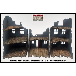 RUINED CITY BLOCK BUILDING 2 THREE STORY Pre painted Laser cut 28mm WWII FRONTLINE GAMES