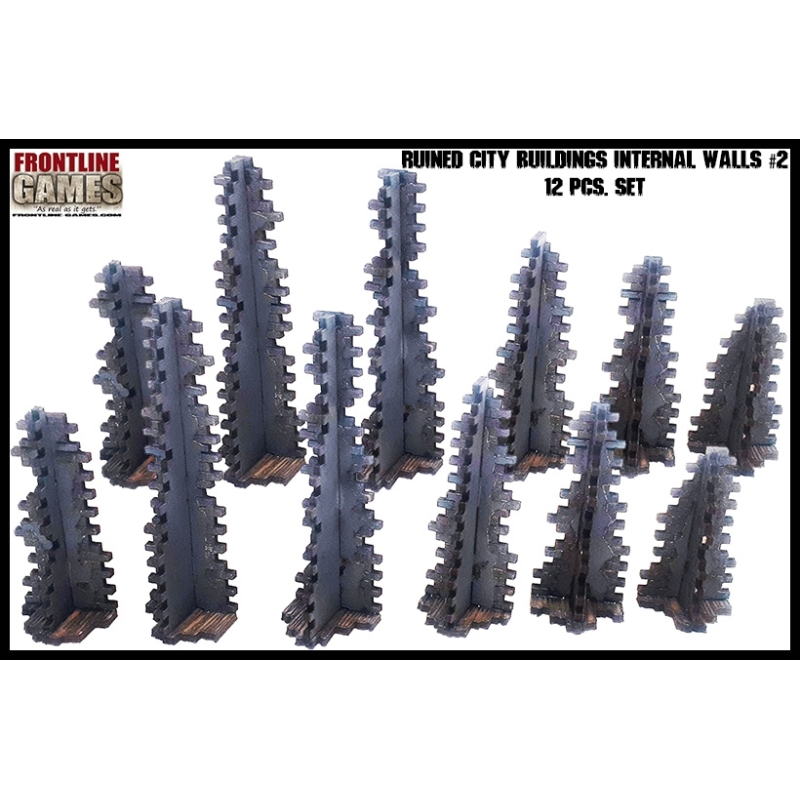 RUINED CITY BLOCK BUILDING INTERNAL WALLS 2 Pre painted Laser cut 28mm WWII FRONTLINE GAMES
