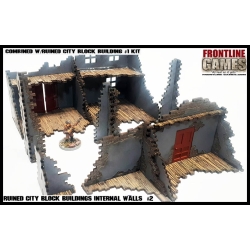 RUINED CITY BLOCK BUILDING INTERNAL WALLS 2 Pre painted Laser cut 28mm WWII FRONTLINE GAMES