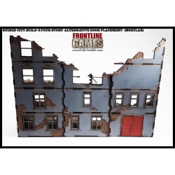 RUINED CITY BLOCK BUILDING 3 - FOUR STORY - ALTERNATIVE DOOR PLACEMENT - Pre painted Laser cut 28mm WWII FRONTLINE GAMES