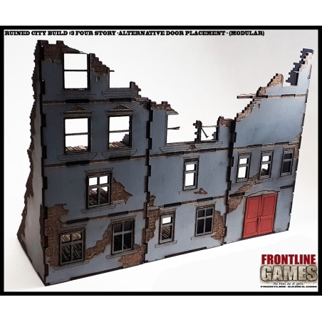 RUINED CITY BLOCK BUILDING 3 - FOUR STORY - ALTERNATIVE DOOR PLACEMENT - Pre painted Laser cut 28mm WWII FRONTLINE GAMES