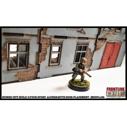 RUINED CITY BLOCK BUILDING 3 - FOUR STORY - ALTERNATIVE DOOR PLACEMENT - Pre painted Laser cut 28mm WWII FRONTLINE GAMES