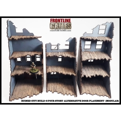 RUINED CITY BLOCK BUILDING 3 - FOUR STORY - ALTERNATIVE DOOR PLACEMENT - Pre painted Laser cut 28mm WWII FRONTLINE GAMES