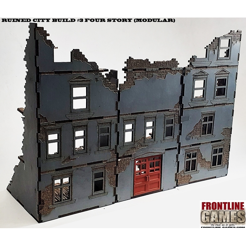 RUINED CITY BLOCK BUILDING 3 - FOUR  STORY Pre painted Laser cut 28mm WWII FRONTLINE GAMES