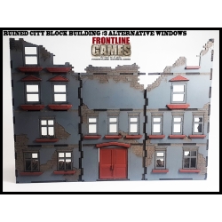 RUINED CITY BLOCK BUILDING 3 - FOUR STORY ALTERNATIVE WINDOWS Pre painted Laser cut 28mm WWII FRONTLINE GAMES