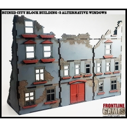 RUINED CITY BLOCK BUILDING 3 - FOUR STORY ALTERNATIVE WINDOWS Pre painted Laser cut 28mm WWII FRONTLINE GAMES