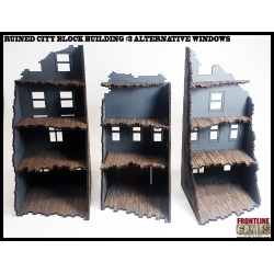 RUINED CITY BLOCK BUILDING 3 - FOUR STORY ALTERNATIVE WINDOWS Pre painted Laser cut 28mm WWII FRONTLINE GAMES