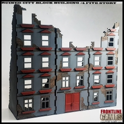 RUINED CITY BLOCK BUILDING 4 - FIVE STORY Pre painted Laser cut 28mm WWII FRONTLINE GAMES