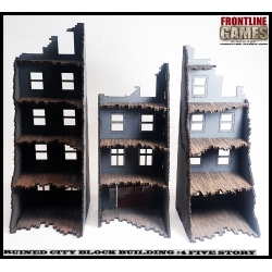 RUINED CITY BLOCK BUILDING 4 - FIVE STORY Pre painted Laser cut 28mm WWII FRONTLINE GAMES