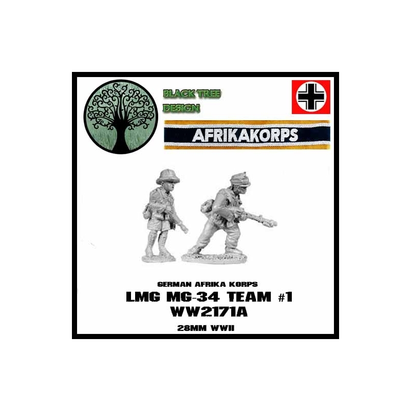German Afrika Korps MG34 Team I 28mm WWII BLACK TREE