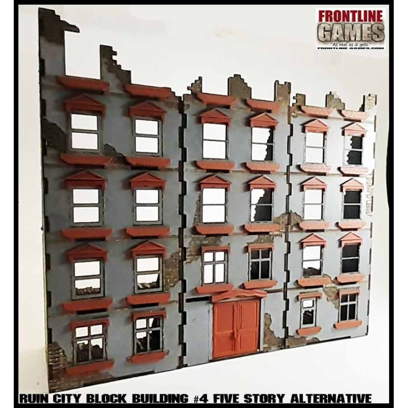 RUINED CITY BLOCK BUILDING 4 - FIVE STORY ALTERNATIVE Pre painted Laser cut 28mm WWII FRONTLINE GAMES