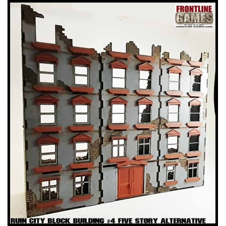RUINED CITY BLOCK BUILDING 4 - FIVE STORY ALTERNATIVE Pre painted Laser cut 28mm WWII FRONTLINE GAMES