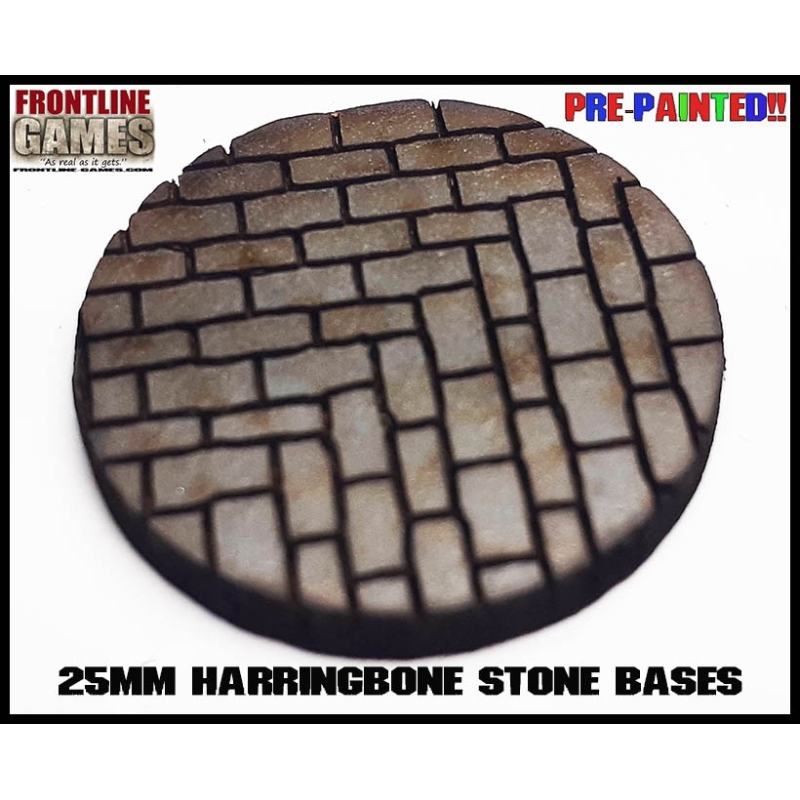 25mm Stone Herringbone Pre-Painted Round MDF Bases (20) FRONTLINE GAMES