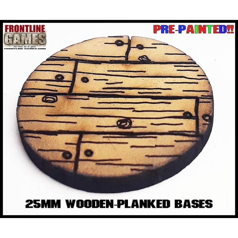 25mm Wooden-Planked Pre-Painted Round MDF Bases (20) FRONTLINE GAMES