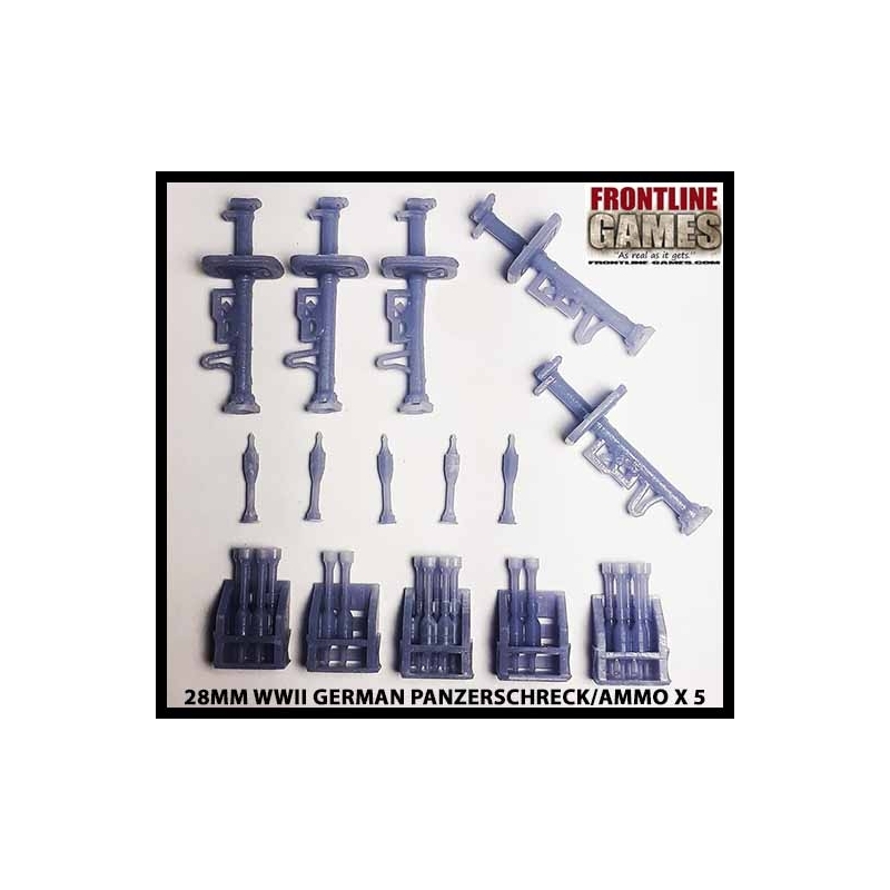 Panzerschreck w/Ammo Rack Pack & Rockets (5) 28mm WWII FRONTLINE GAMES