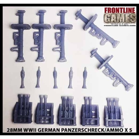 Panzerschreck w/Ammo Rack Pack & Rockets (5) 28mm WWII FRONTLINE GAMES
