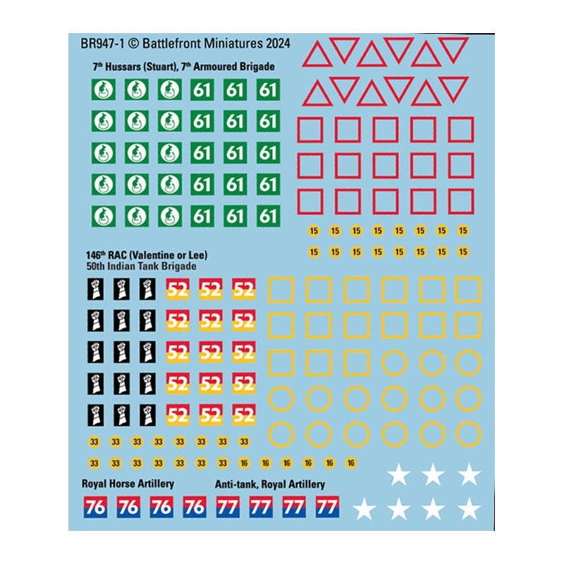 BRITISH/COMMONWEALTH MARKINGS 1 Decals sheet 15mm WWII BATTLEFRONT FLAMES OF WAR