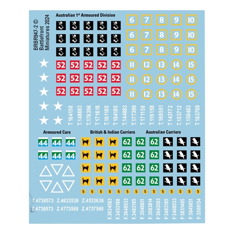 BRITISH COMMONWEALTH MARKINGS 2 Decals sheet 15mm WWII BATTLEFRONT FLAMES OF WAR