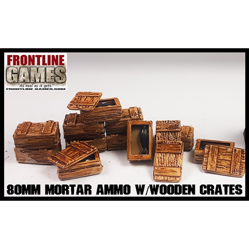 80mm Mortar Ammo w/Wooden Crates Set 28mm WWII FRONTLINE GAMES