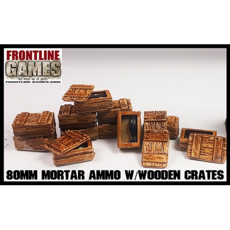 80mm Mortar Ammo w/Wooden Crates Set 28mm WWII FRONTLINE GAMES