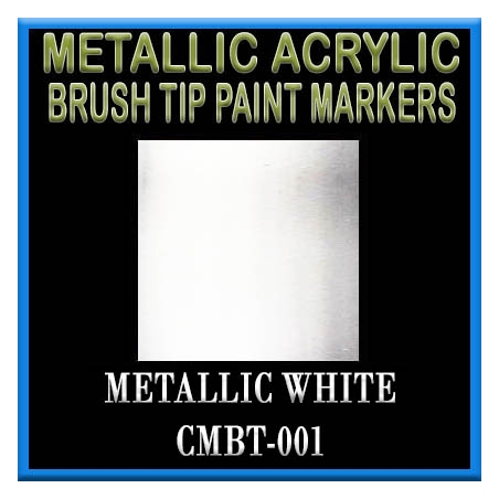 METALLIC WHITE - Metallic Acrylic Fine Brush tip Paint Pens FRONTLINE GAMES