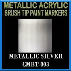 METALLIC SILVER - Metallic Acrylic Fine Brush tip Paint Pens FRONTLINE GAMES